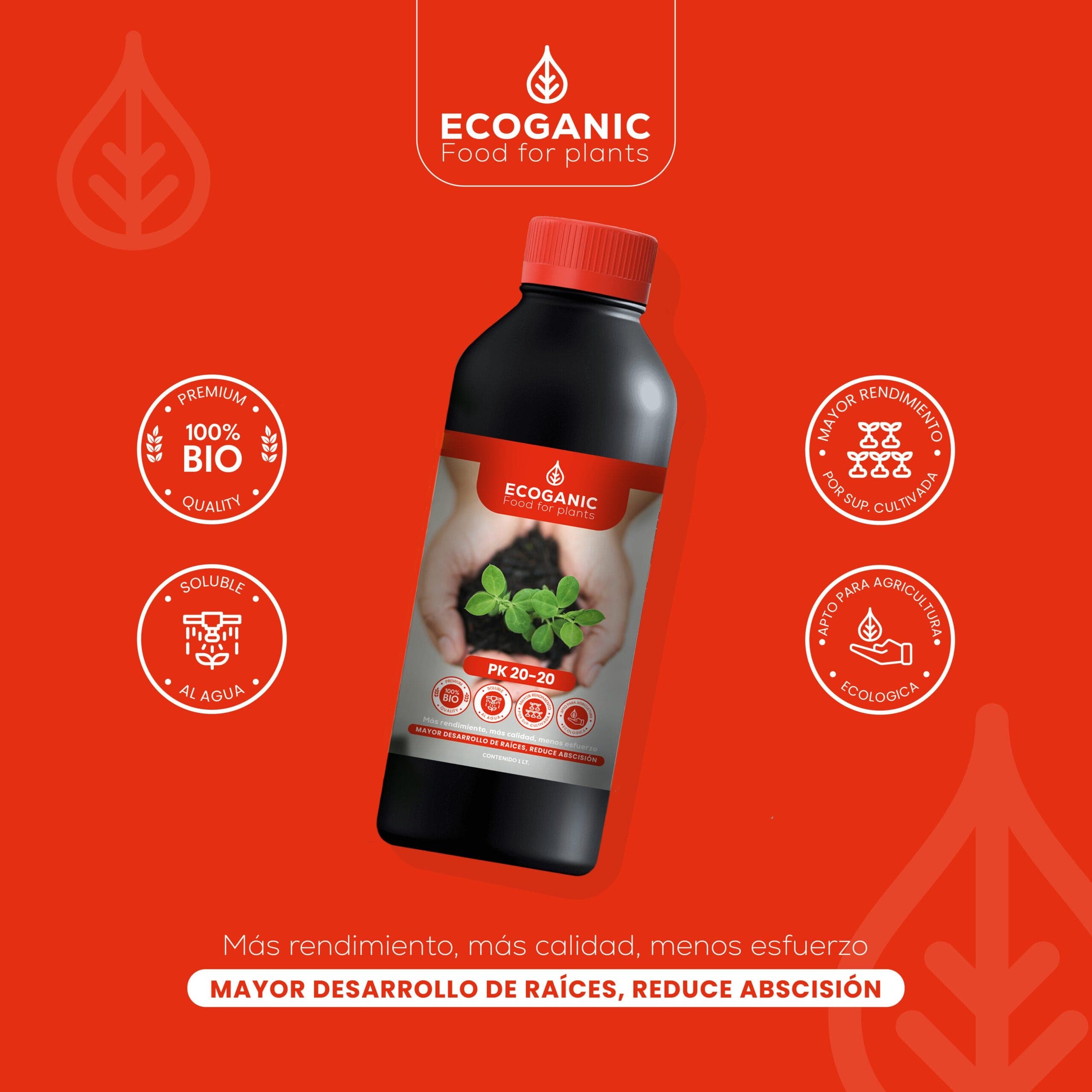 PK-FLOW 20 fertilizante líquido orgánico fósforo potasio Ecoganic — 0-20-20 sin cloruros CE 2018/848