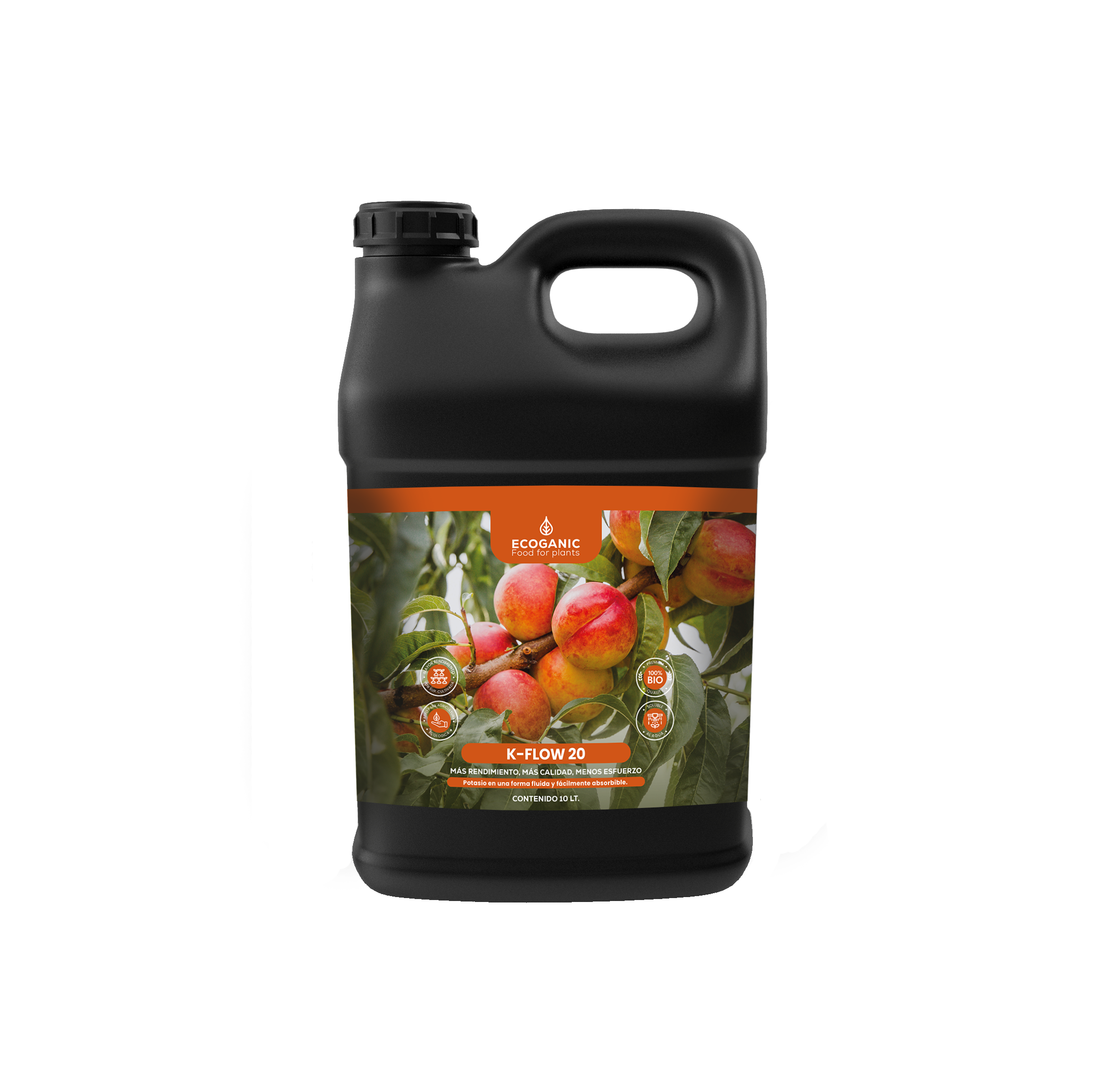 Descubre Ecoganic K-FLOW, fertilizante ecológico líquido con potasio 0-0-20. Optimiza maduración, color y calidad del fruto con máxima solubilidad. Ideal para fertirriego y aplicación foliar.